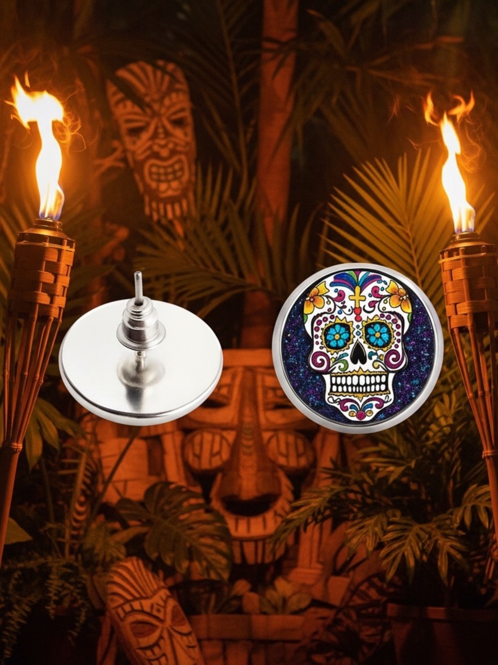 Black sparkle skull Mexico skeleton earrings